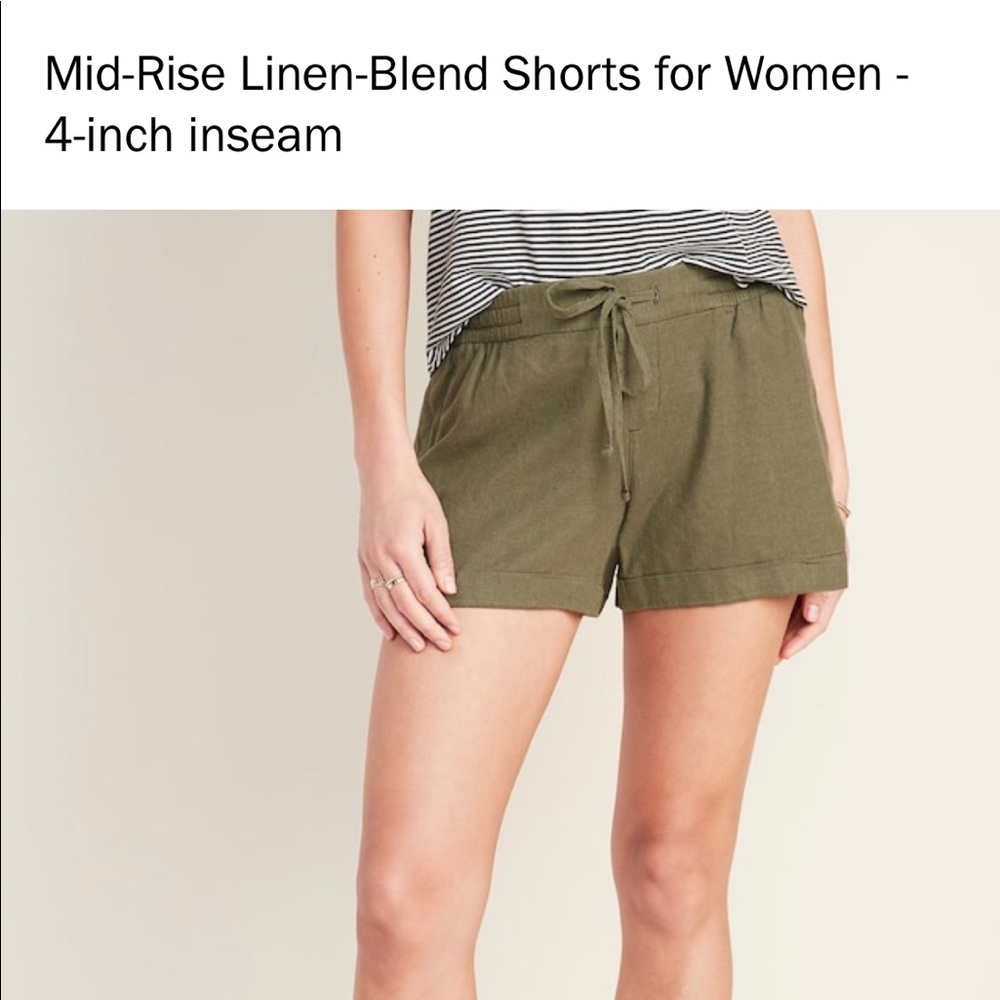 Mid Rise Linen Blend Shorts